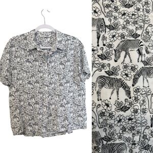 Jane and Delancey Zebra Floral Print Button Front Shirt Black/White Sz Medium